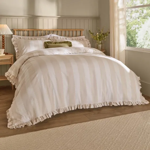 Furn. Birdie Stripe Polycotton Duvet Cover & Pillowcase Set 1