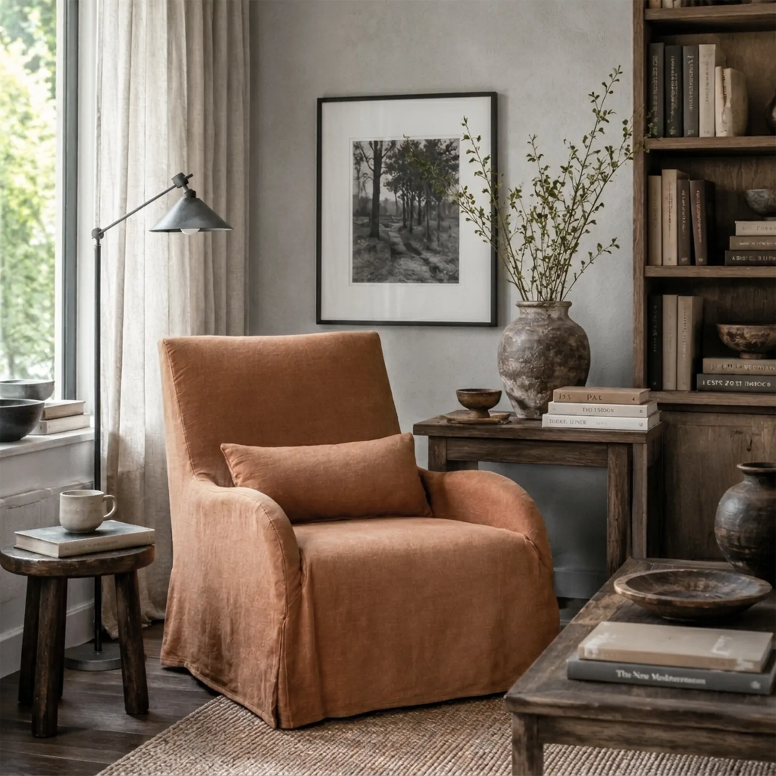 Bibury Armchair - French Riviera Style, Brown Fabric | Barker & Stonehouse 2