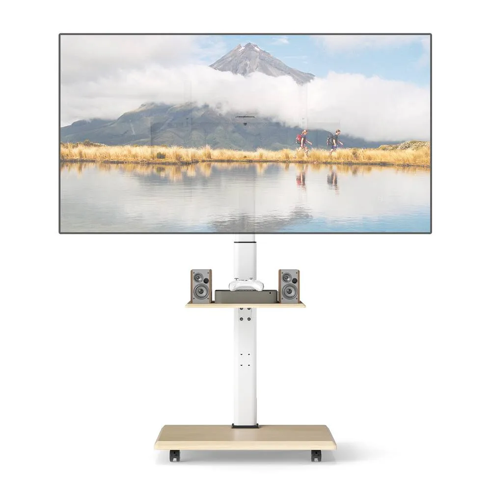 Costway Rolling TV Stand Mobile TV Cart for 32"-75" TVs W/Shelf&30° Tilt Mount in Natural 4