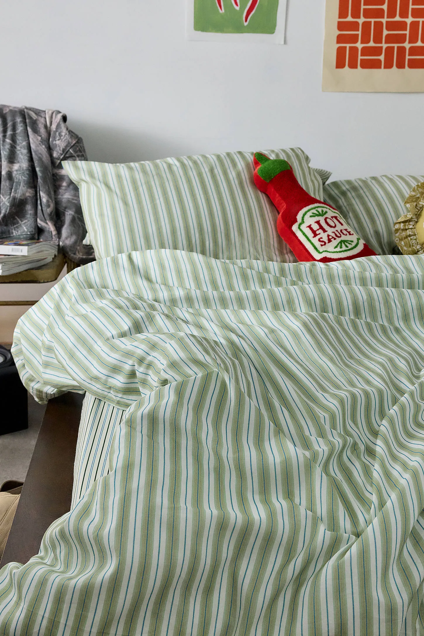 Green Shirt Stripe Duvet Set - Green 5