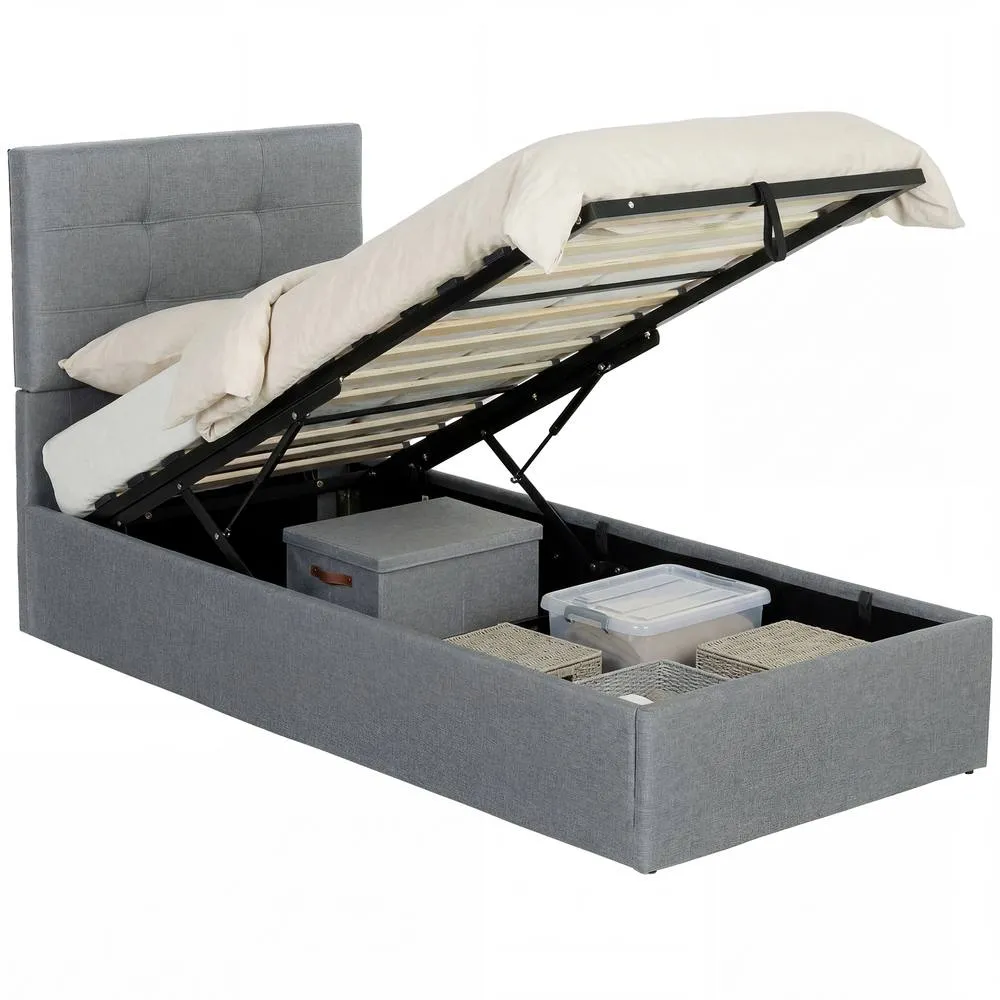 HOMCOM Upholstered Ottoman Bed, 3ft Single Storage Bed Frame, Grey