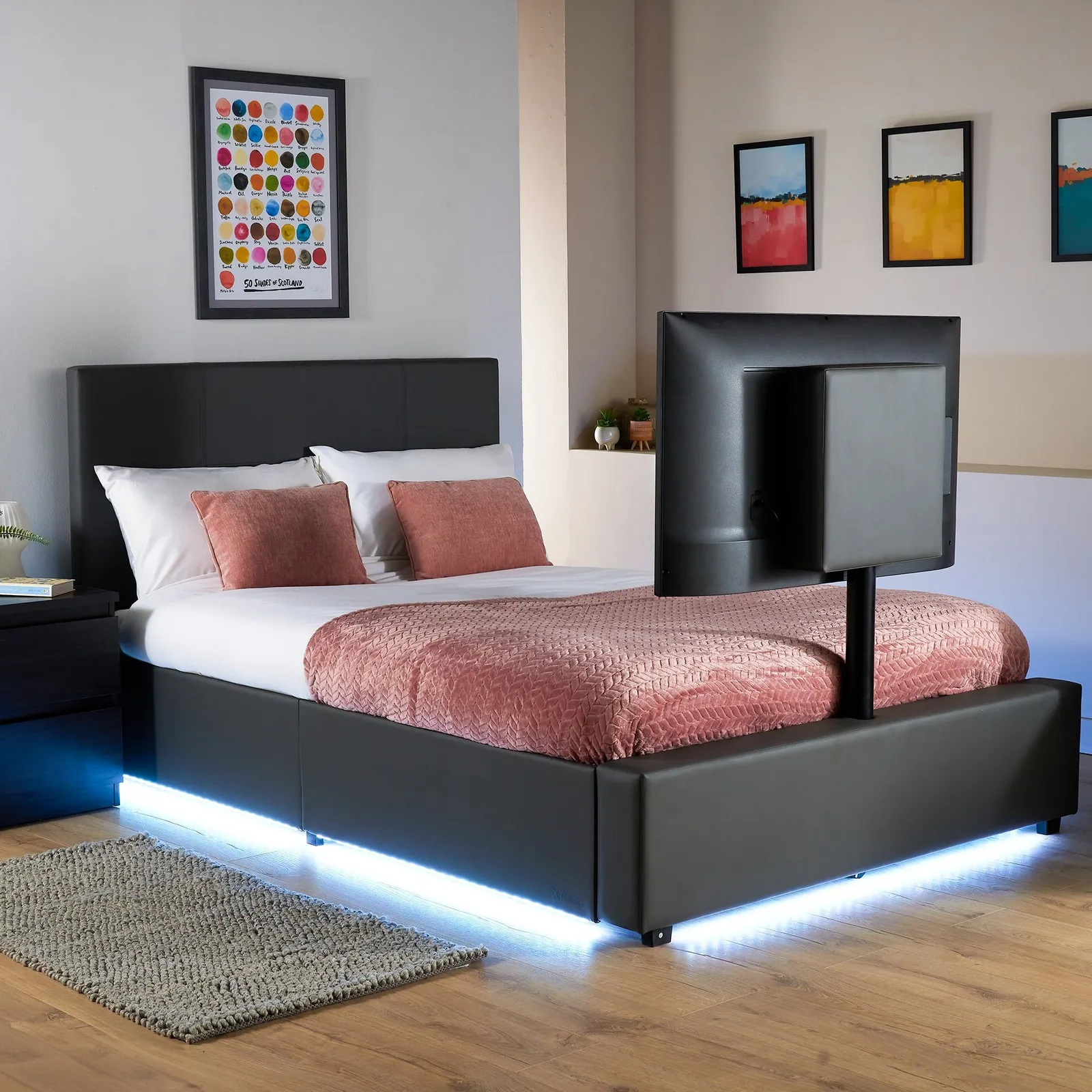 X Rocker AVA Upholstered TV Bed with Underbed Storage & LED Lights in Grey 1