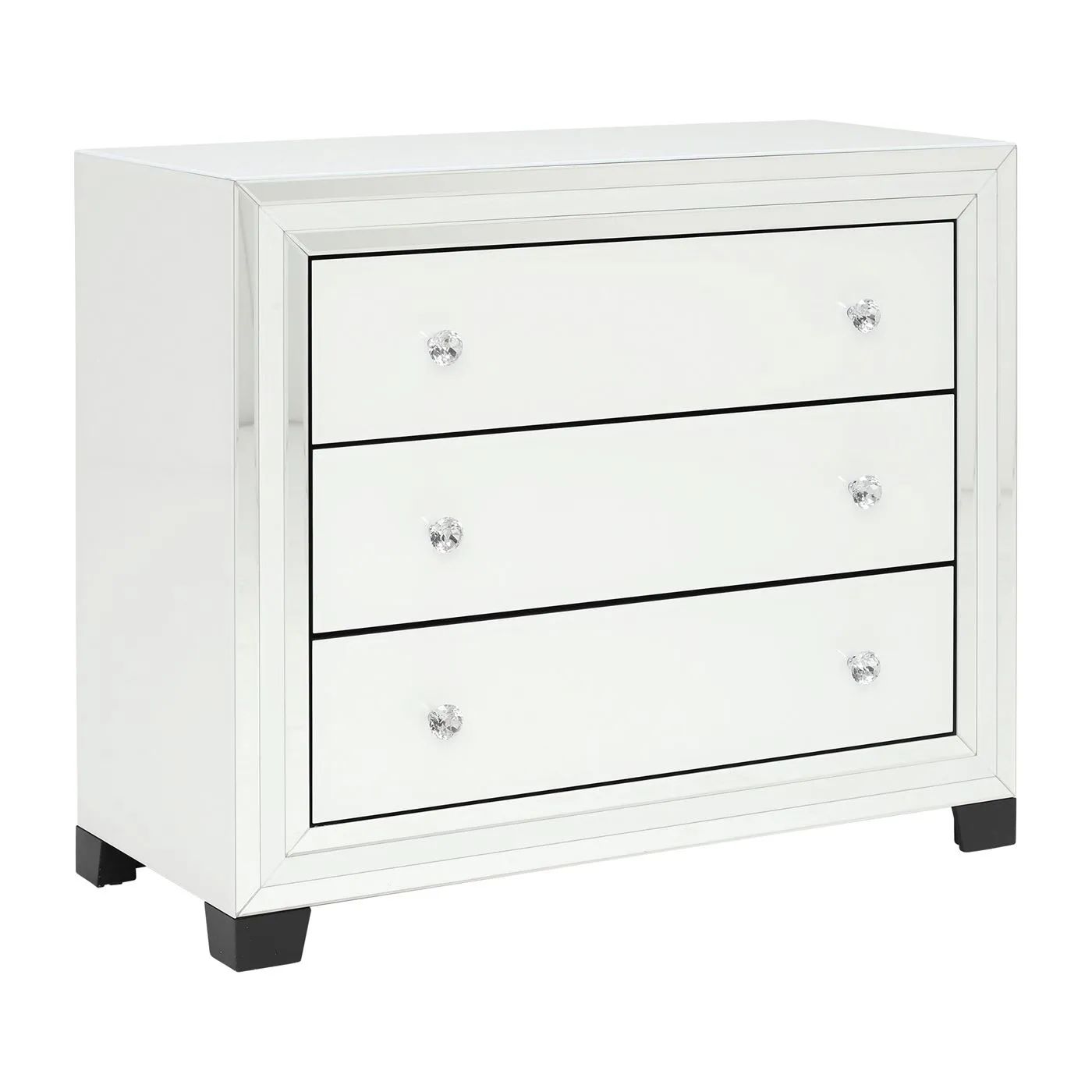 Krystal 3 Drawer Chest, White Glass and Mirror