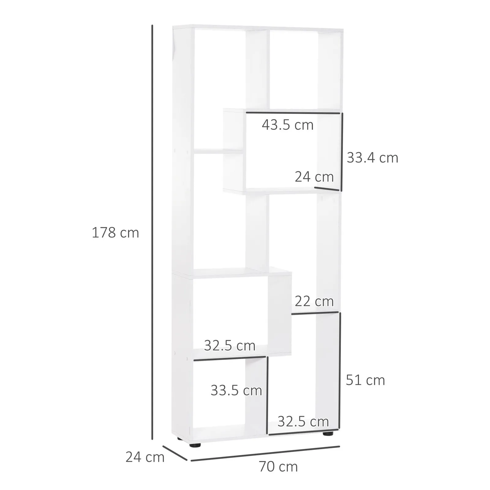 HOMCOM 7-Tier Bookshelf w/ Melamine Surface Foot Pads Anti-Tipping for Home in White 3