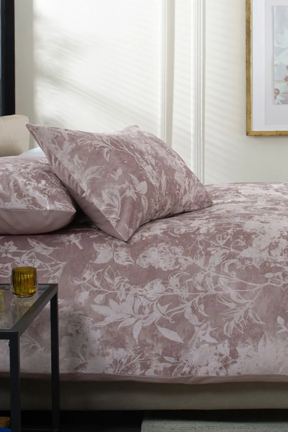 The Lyndon Company Crushed Velvet Chatsworth Printed Duvet Cover Set | Deyongs 1846 in Pink 4