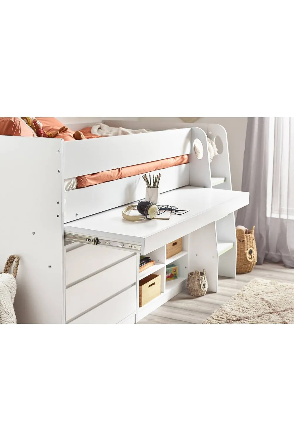 Julian Bowen Vespa Single White Midsleeper Cabin Bed with Desk 3