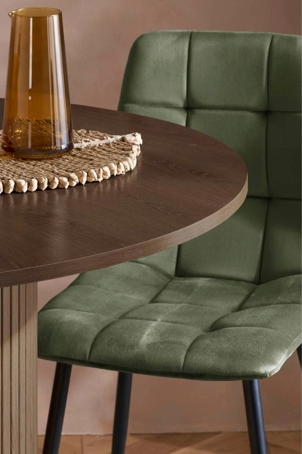 Birlea Axel Round Fluted Dining Table with 4 Chairs in Brown 4