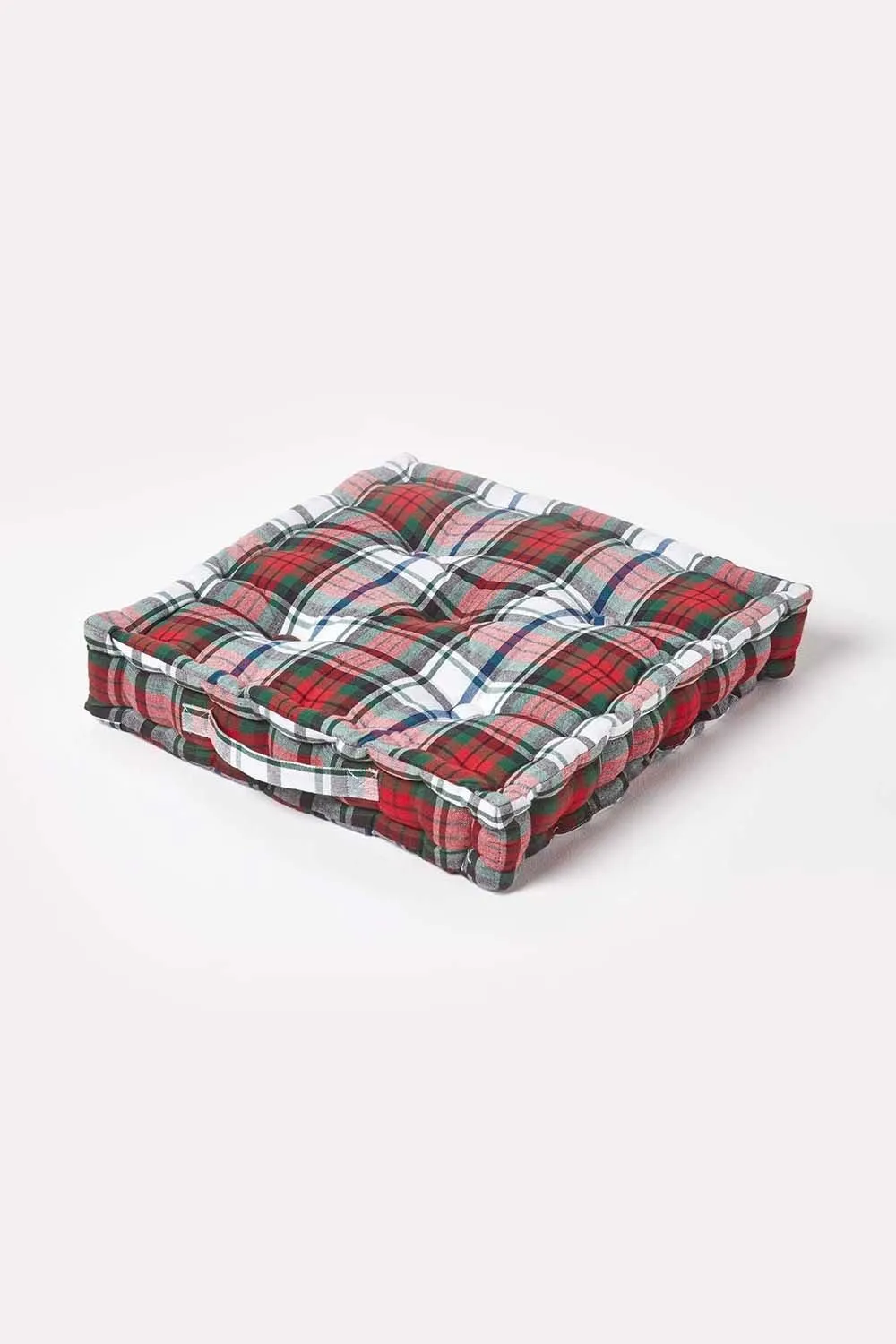 Homescapes Cotton Macduff Tartan Floor Cushion in Red
