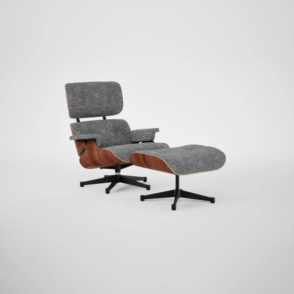 Vitra Eames Lounge Chair & Ottoman Santos Pal. Contemporary Nubia 10 Salt N Pepper Polished Black Base 05 1