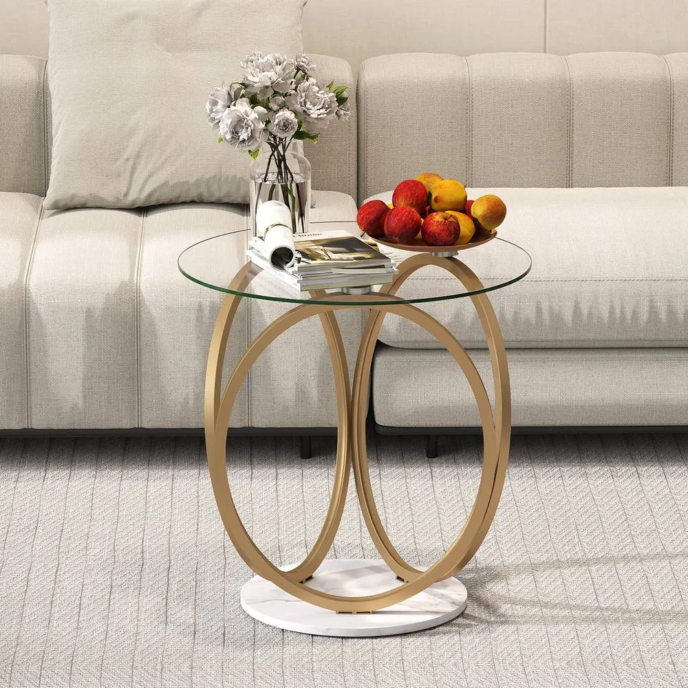 Costway Round Glass Coffee Table Center Cocktail Table Accent Circle Tea Table in Gold 5