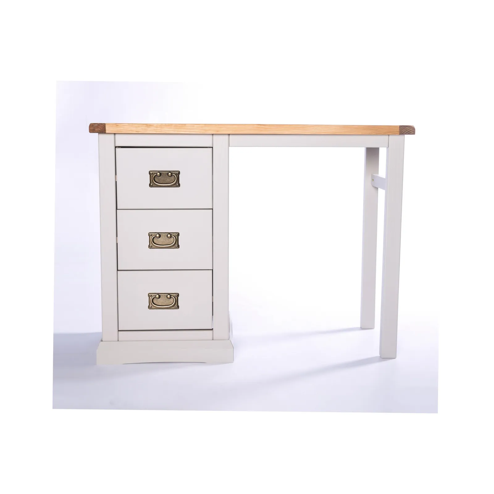 Cabinet Bits Loreo 3 Drawer Desk - Dressing Table Brass Drop Handle in Light Grey 3