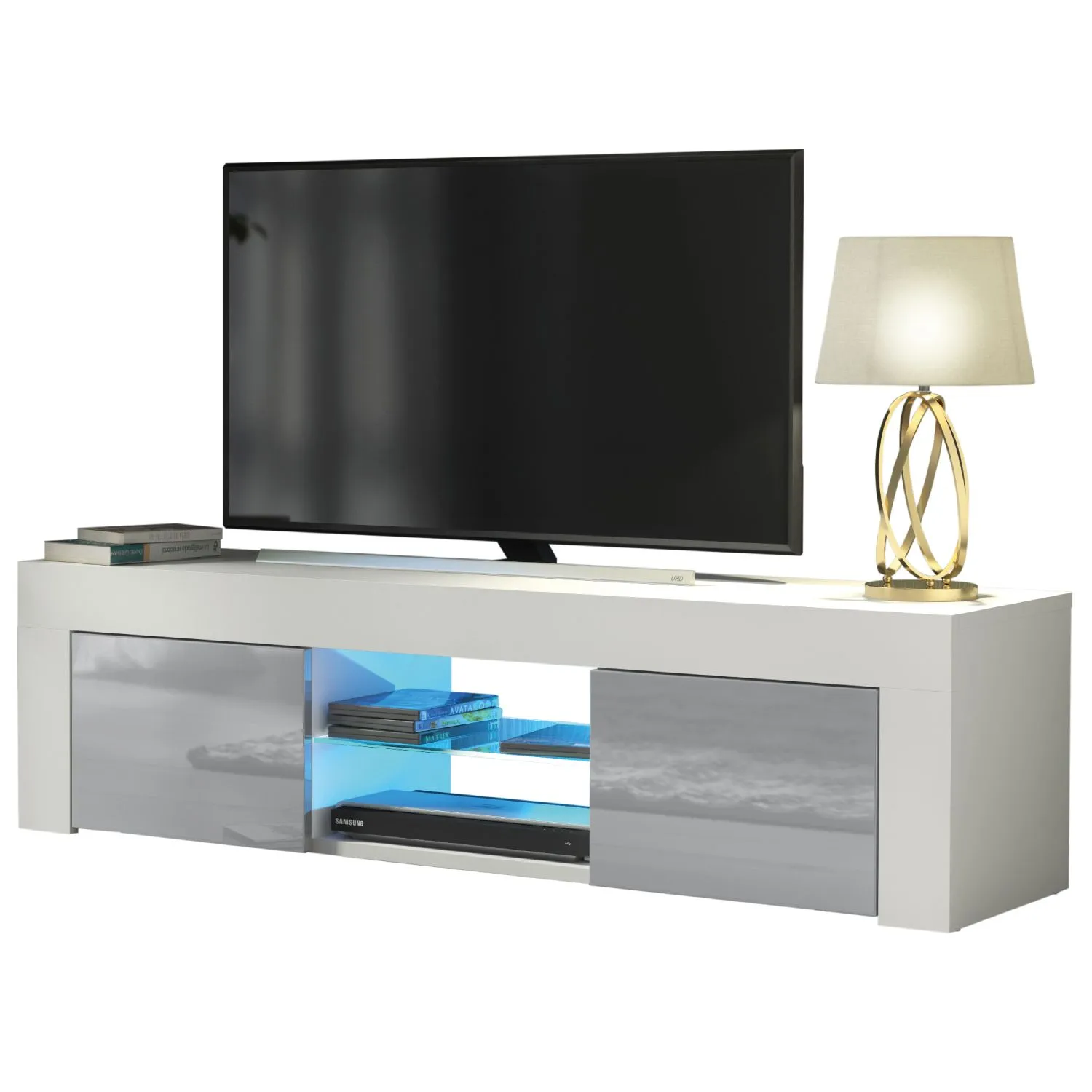 Creative Furniture Loom TV Unit 130cm - A Minimalist & Sophisticated Cabinet with Gloss Doors & LED Lights in Grey 6