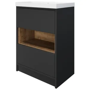 Wickes Nexus Graphite & Natural Halifax Oak Freestanding Vanity Unit & Nexus Basin - 856 x 600mm