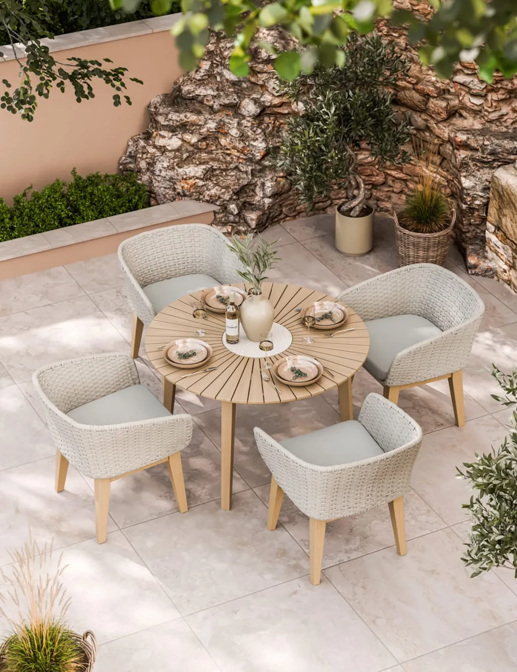 Royalcraft Roma 4 Seater Sunray Garden Dining Set Natural
