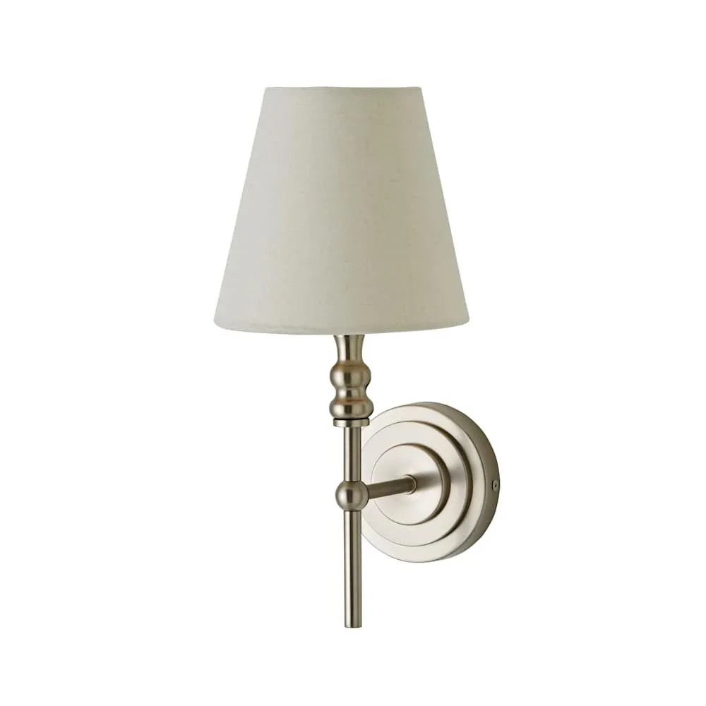 ValueLights Maggie Candlestick Wall Light with Linen Tapered Lamp Shade with Bulb in Silver 3