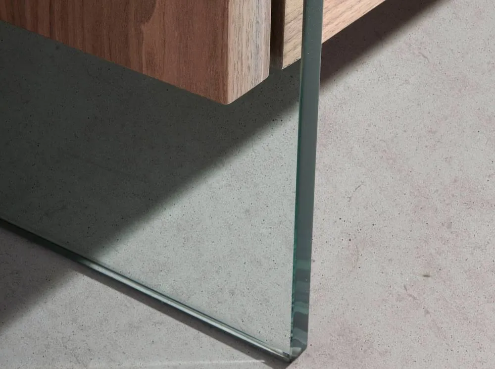 Angel Cerda Walnut TV Stand with Tempered Glass Legs & 3 in Brown 5