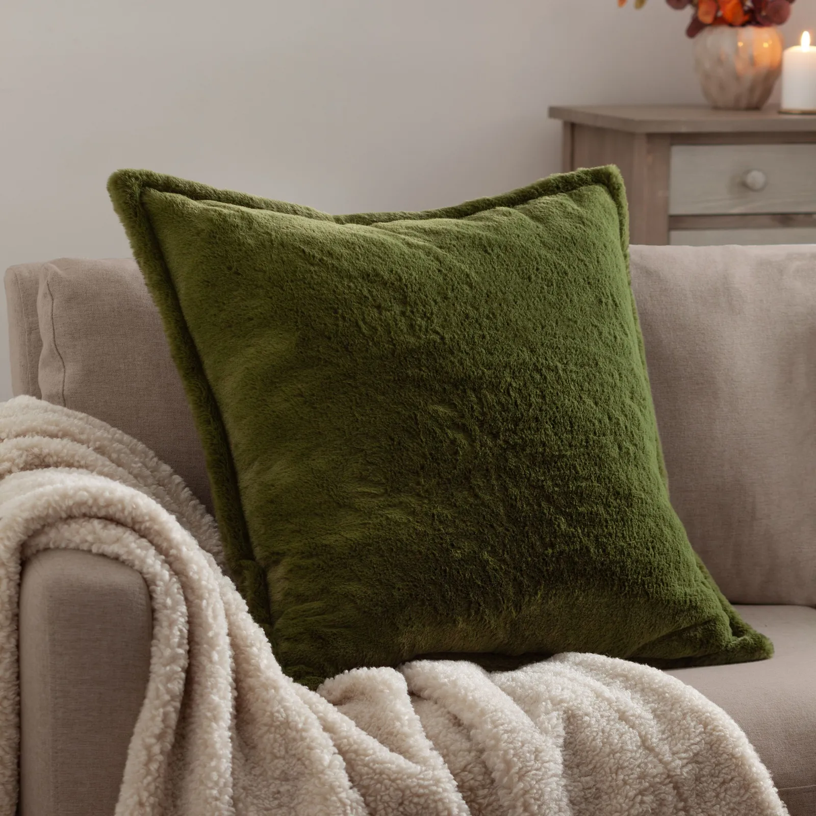 Furn Kallu Reversible Faux Fur Cushion in Olive