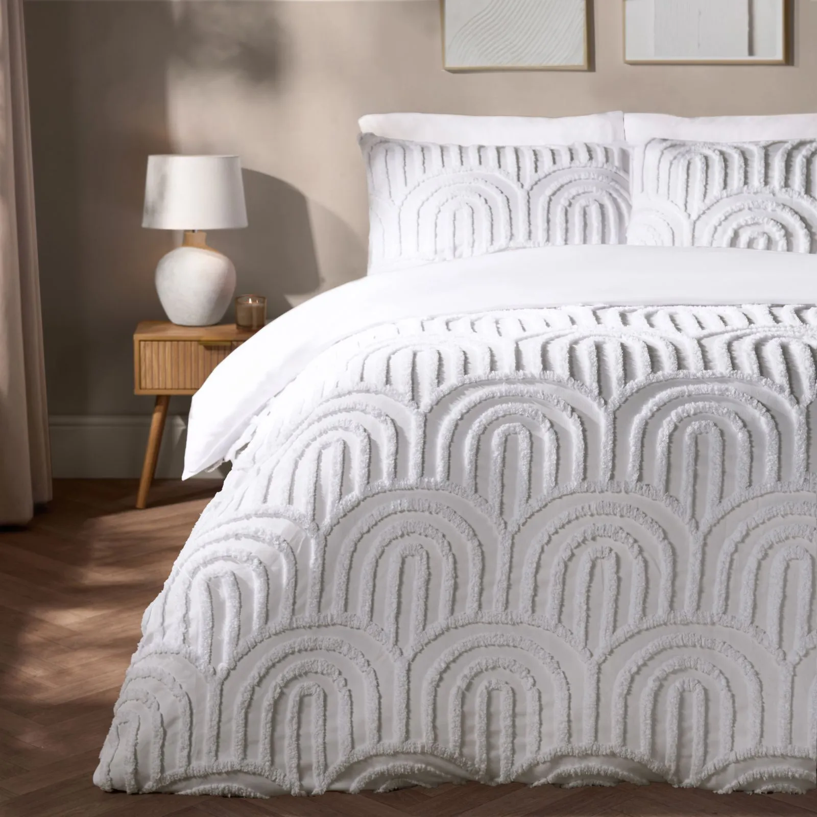 OHS Tufted Arches Bedding Set Duvet Cover with Pillowcase in White