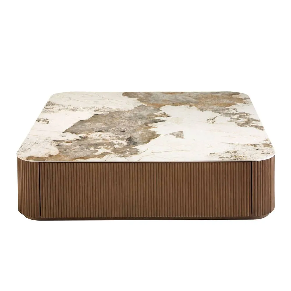 Angel Cerda Square Coffee Table White Porcelain Marble Top 2