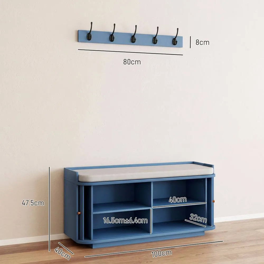 HOMCOM Hallway Furniture Set with Shoe Bench & Coat Rack in Blue 3