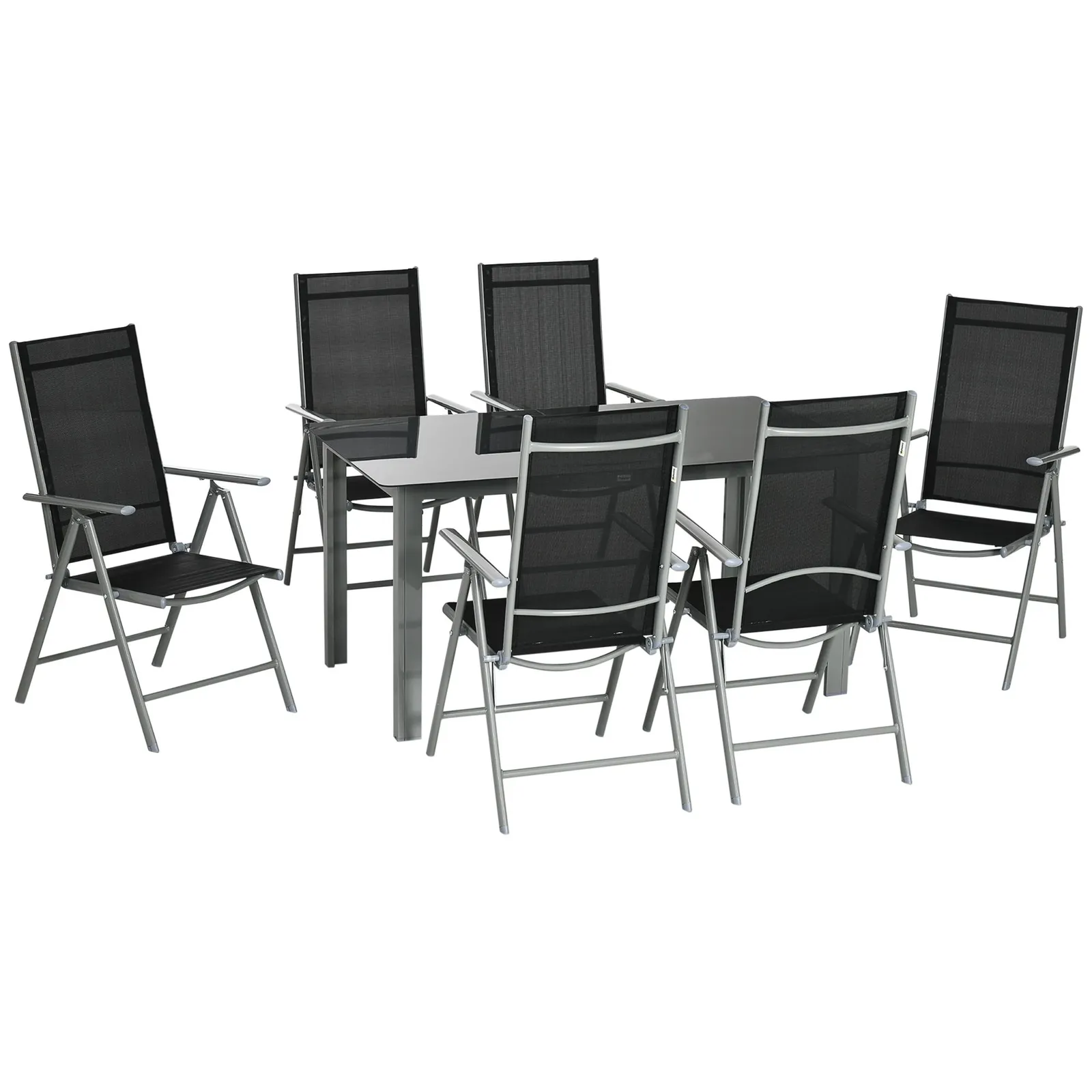 OUTSUNNY 7 Piece Garden Dining Set, Outdoor Table & 6 Chair, Aluminium in Black 2