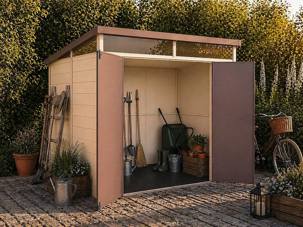 Vente-unique Beige & Brown Resin Garden Shed 4.57 M² With Floor - MINARO 4