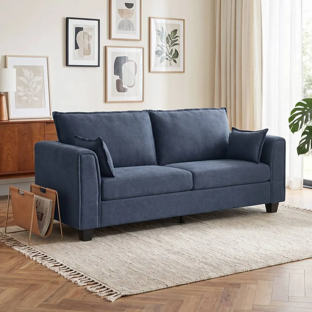 HOMCOM 3 Seater Sofa, Linen Upholstered Sofa with Spring Cushions in Dark Blue 2