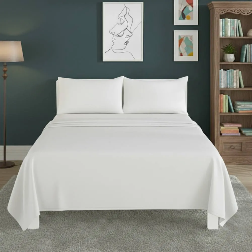 Snug City Easy Care Flat Bed Sheet Polycotton Durable Low Maintenance Bedding in White