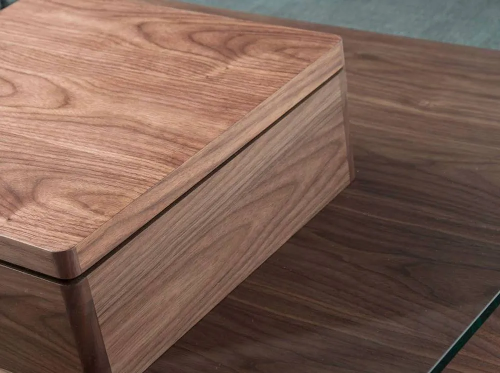 Angel Cerda Square Tempered Glass Coffee Table with Walnut Veneer in Brown 5