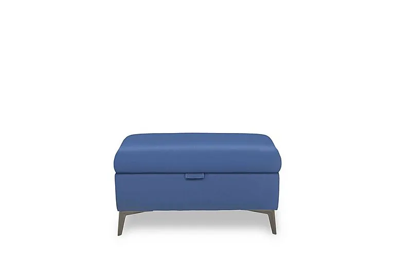 Ezra Leather Storage Footstool - Aegean