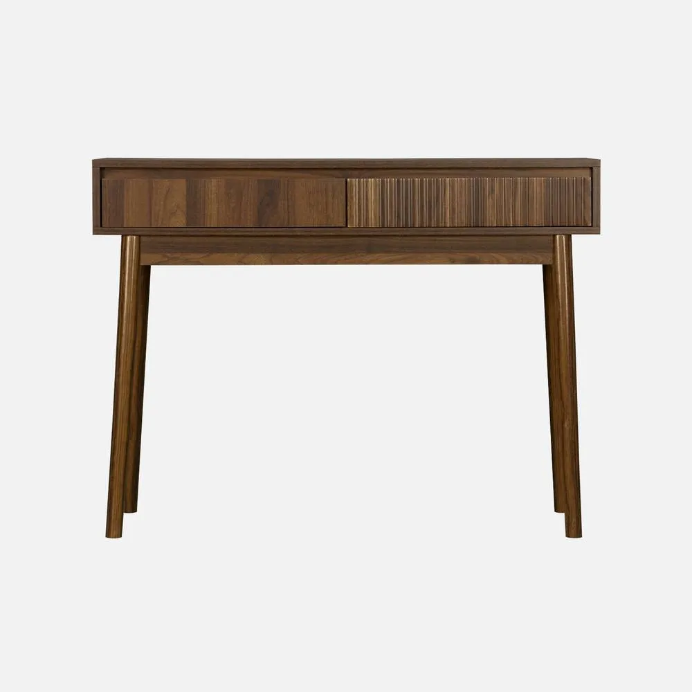 sweeek 100cm Console Table With Grooved Wooden Detail in Dark Brown 2