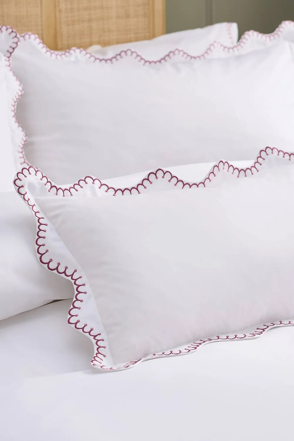 CHRISTY 'Lucerne Scallop' Luxury Cotton Sateen Boudoir Cushion in Raspberry
