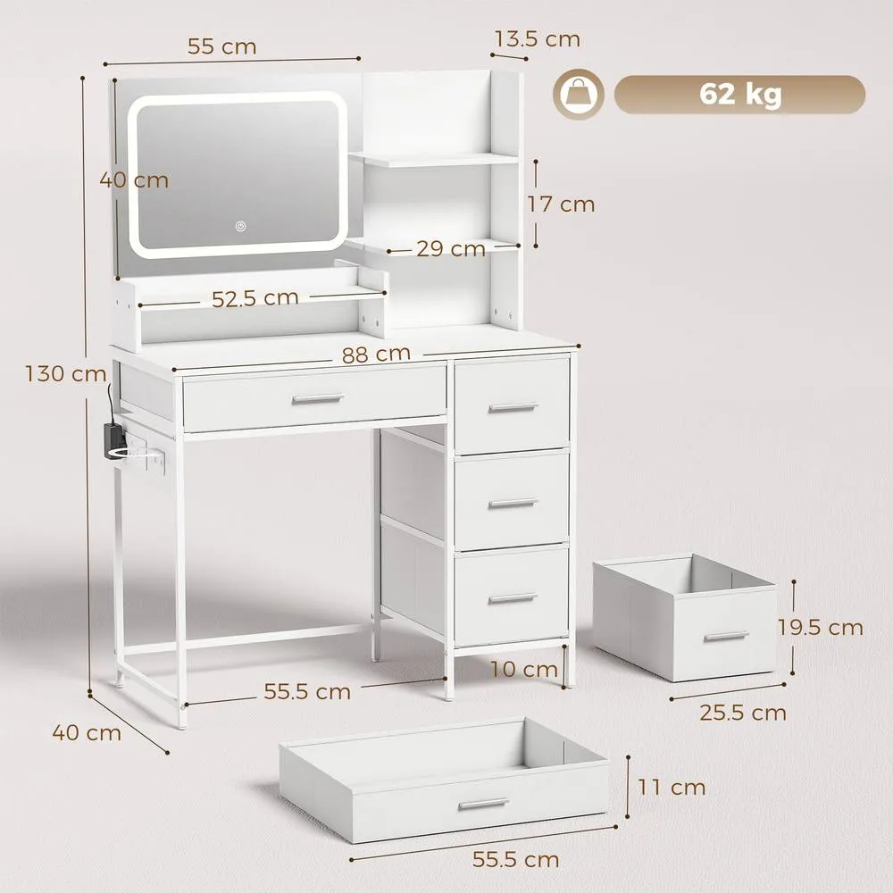 HOMCOM Vanity Dressing Table with 3-Colour LED Mirror & Power Outlet in White 3