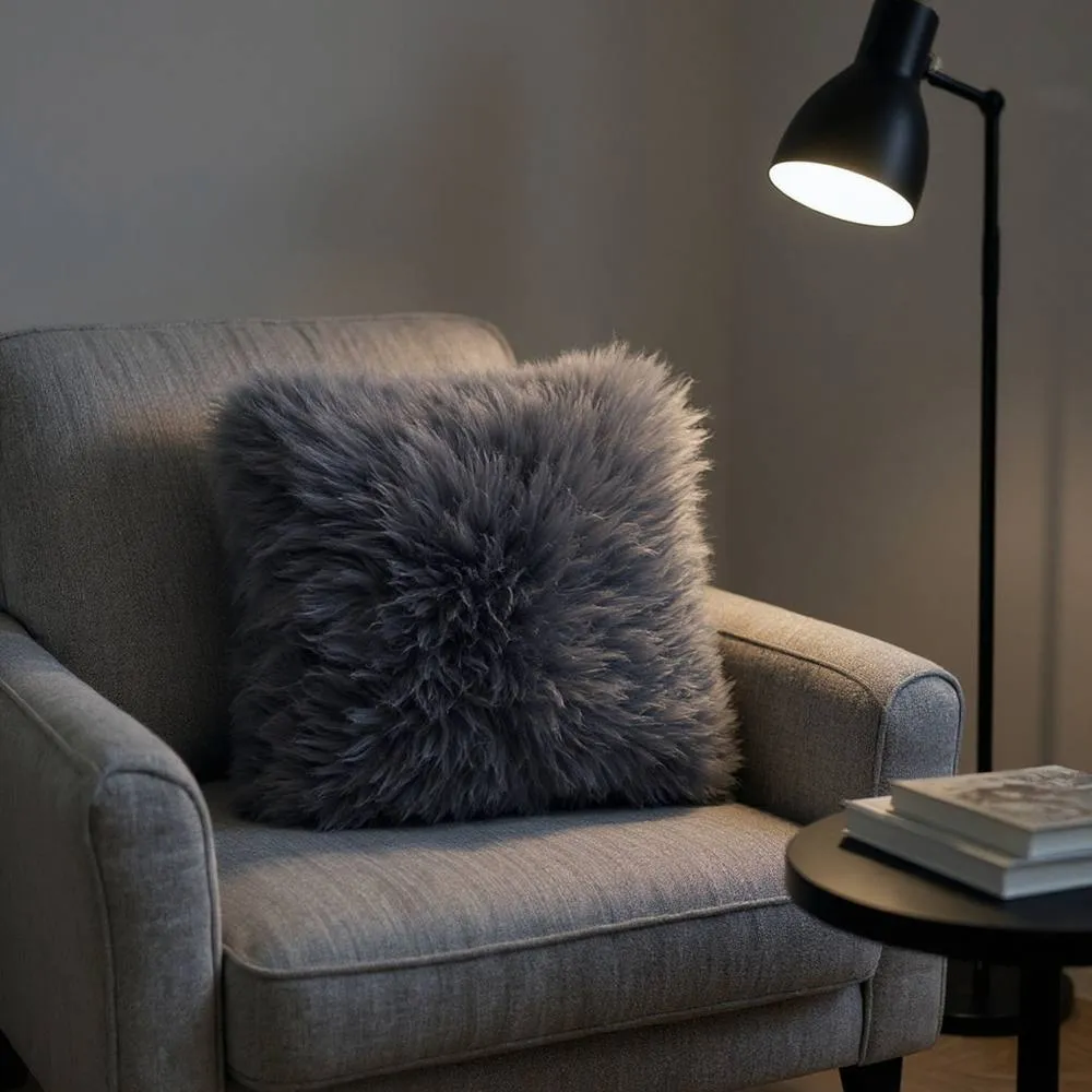 Infinity Leather Natural Sheepskin Real Wool Cushion in Grey