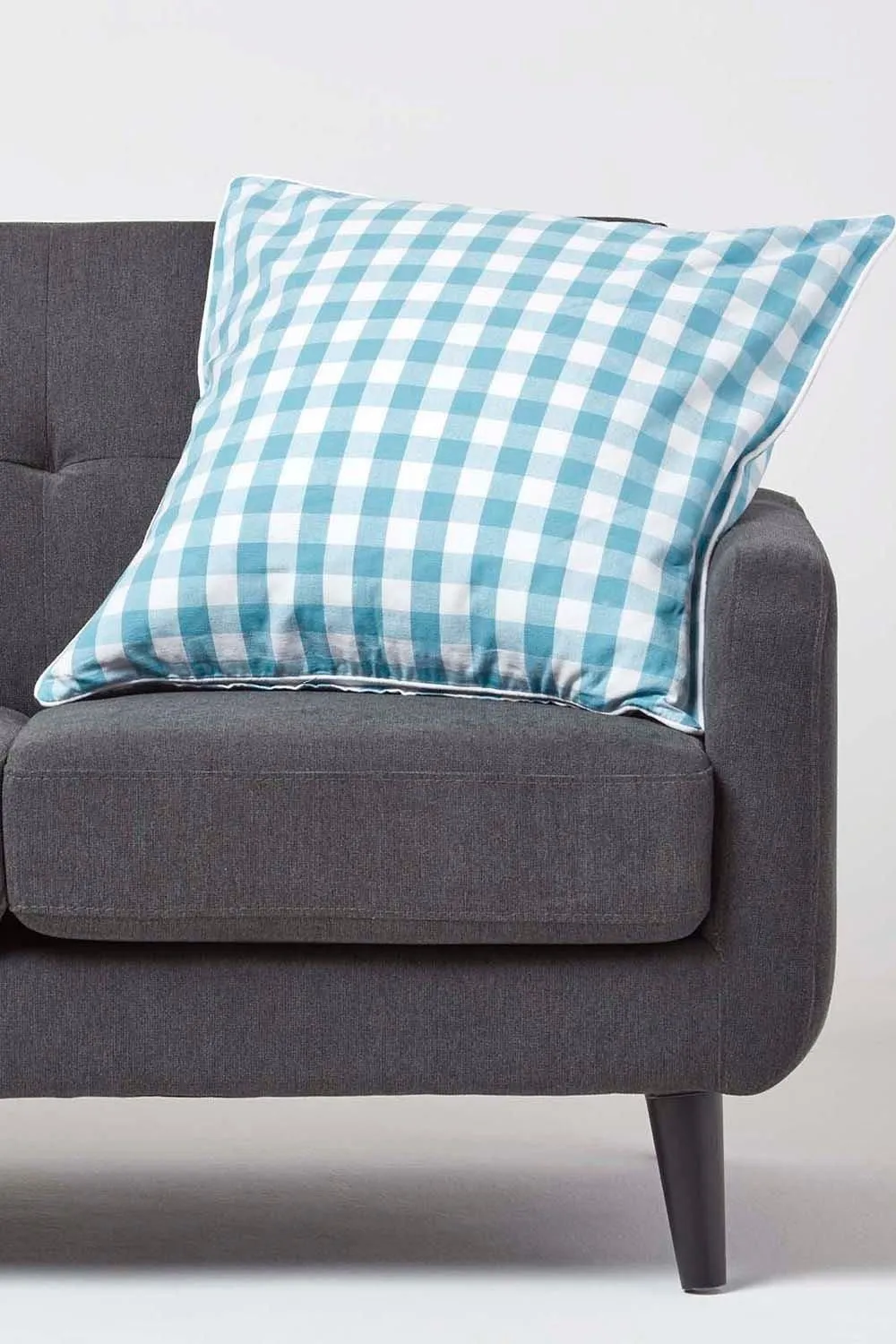 Homescapes Block Check Cotton Gingham Cushion Cover in Blue 2