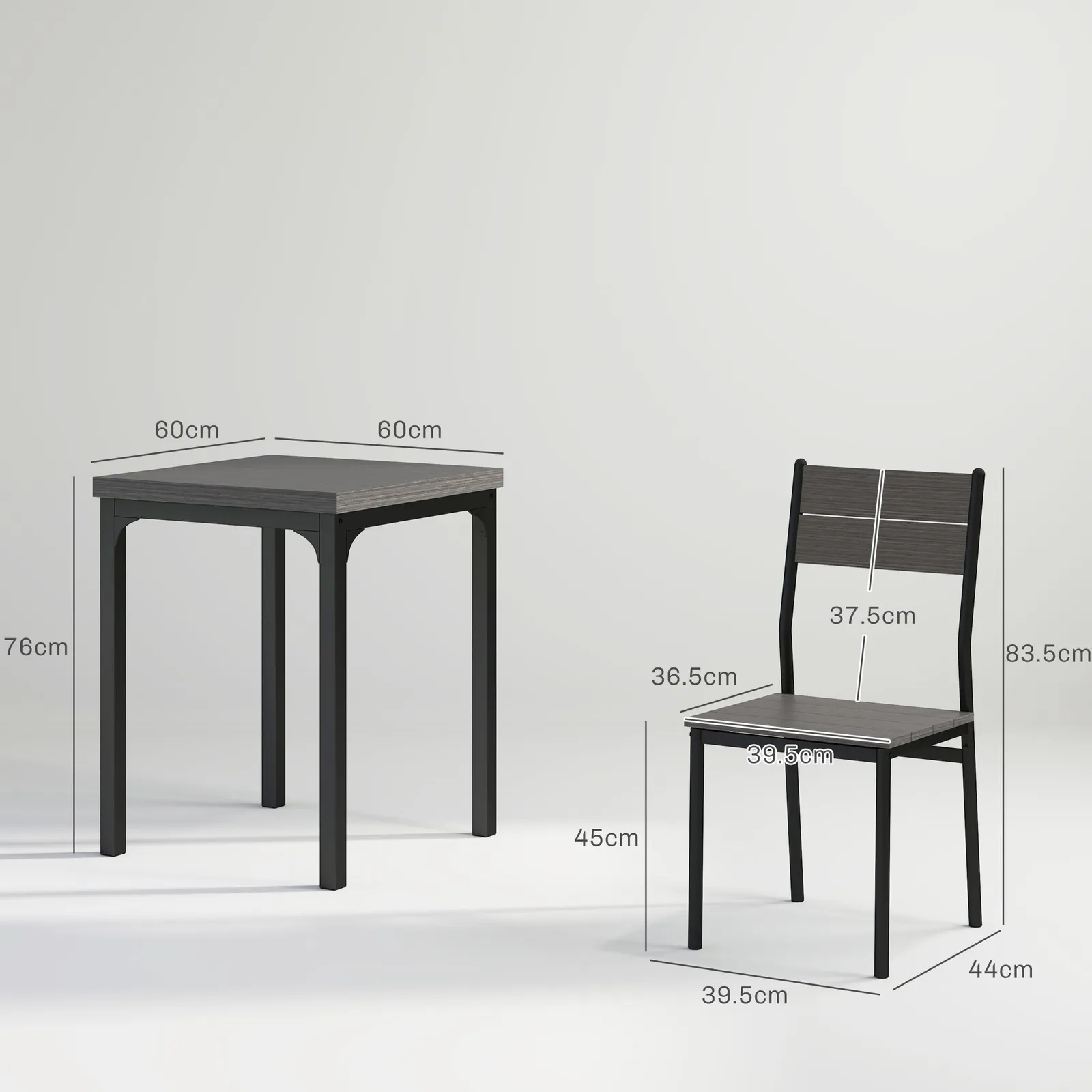 HOMCOM 3 Pcs Compact Dining Table 2 Chairs Set in Grey 3
