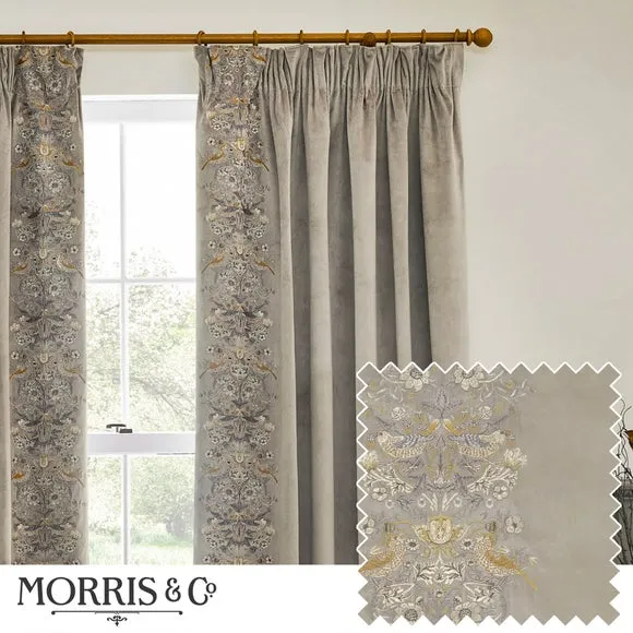Morris & Co. Strawberry Thief Embroidered Pencil Pleat Curtains 5