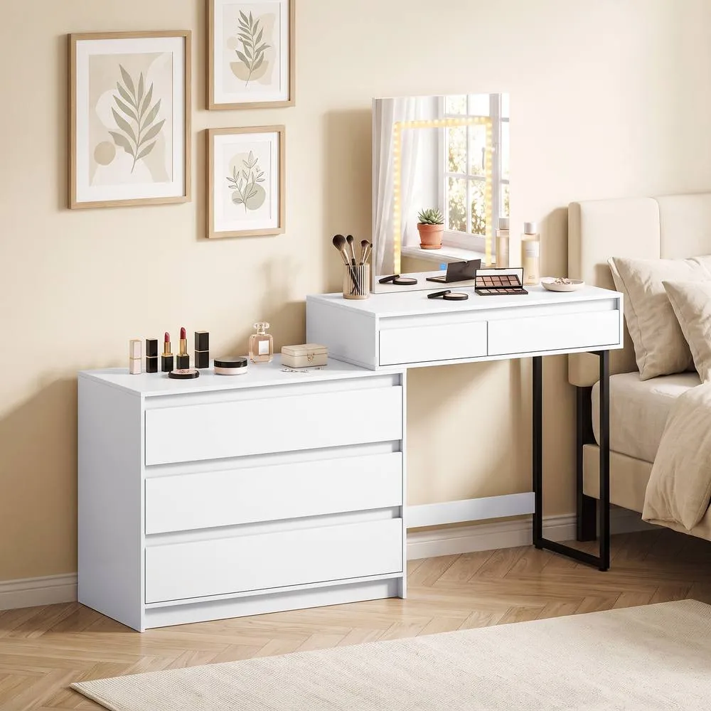 HOMCOM Vanity Makeup Desk LED Mirror Bedroom White 2