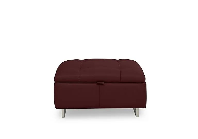 Moet Large Leather Storage Footstool - Ruby