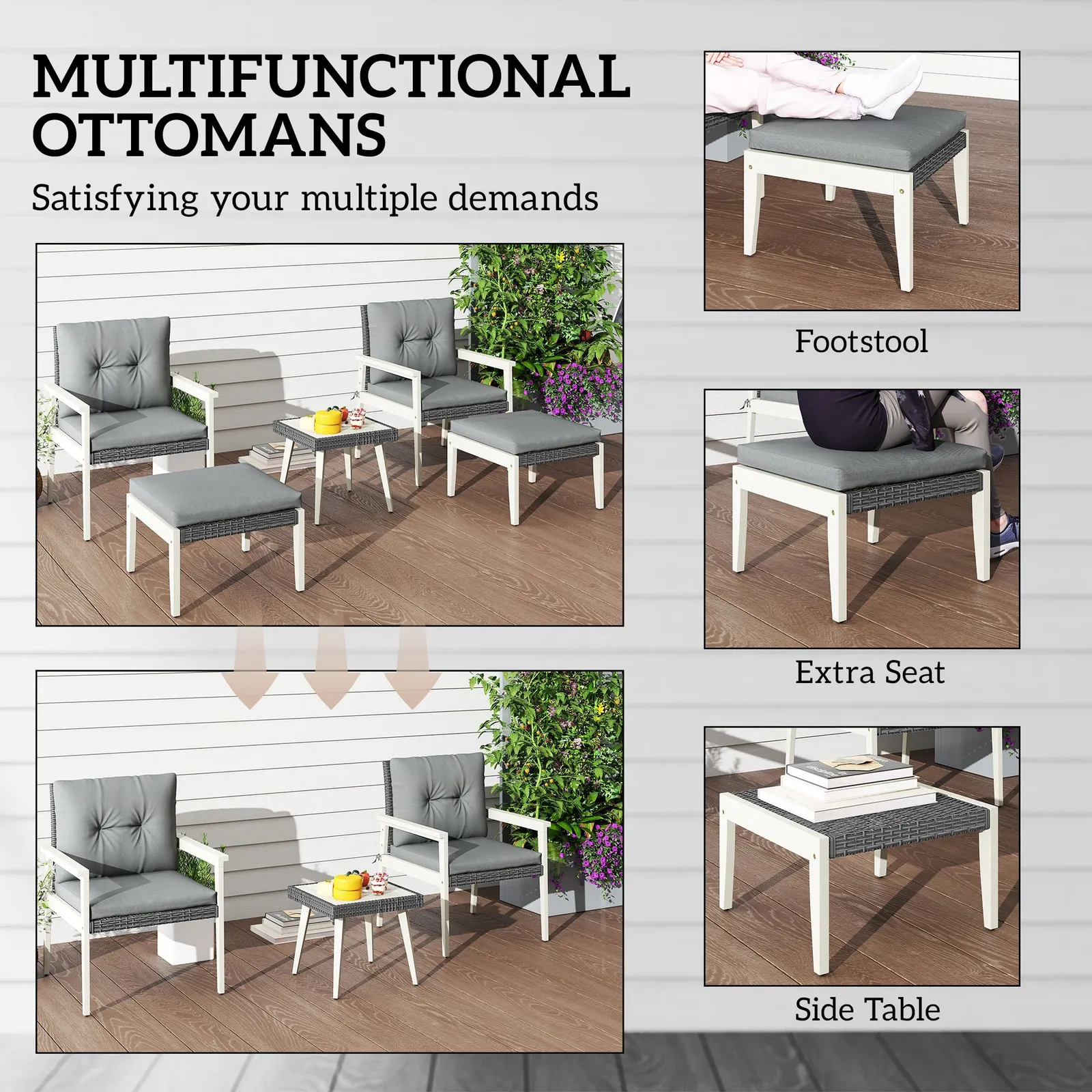 OUTSUNNY 5-Pieces Rattan Patio set with Acacia Wood Top Coffee Table in Grey 5