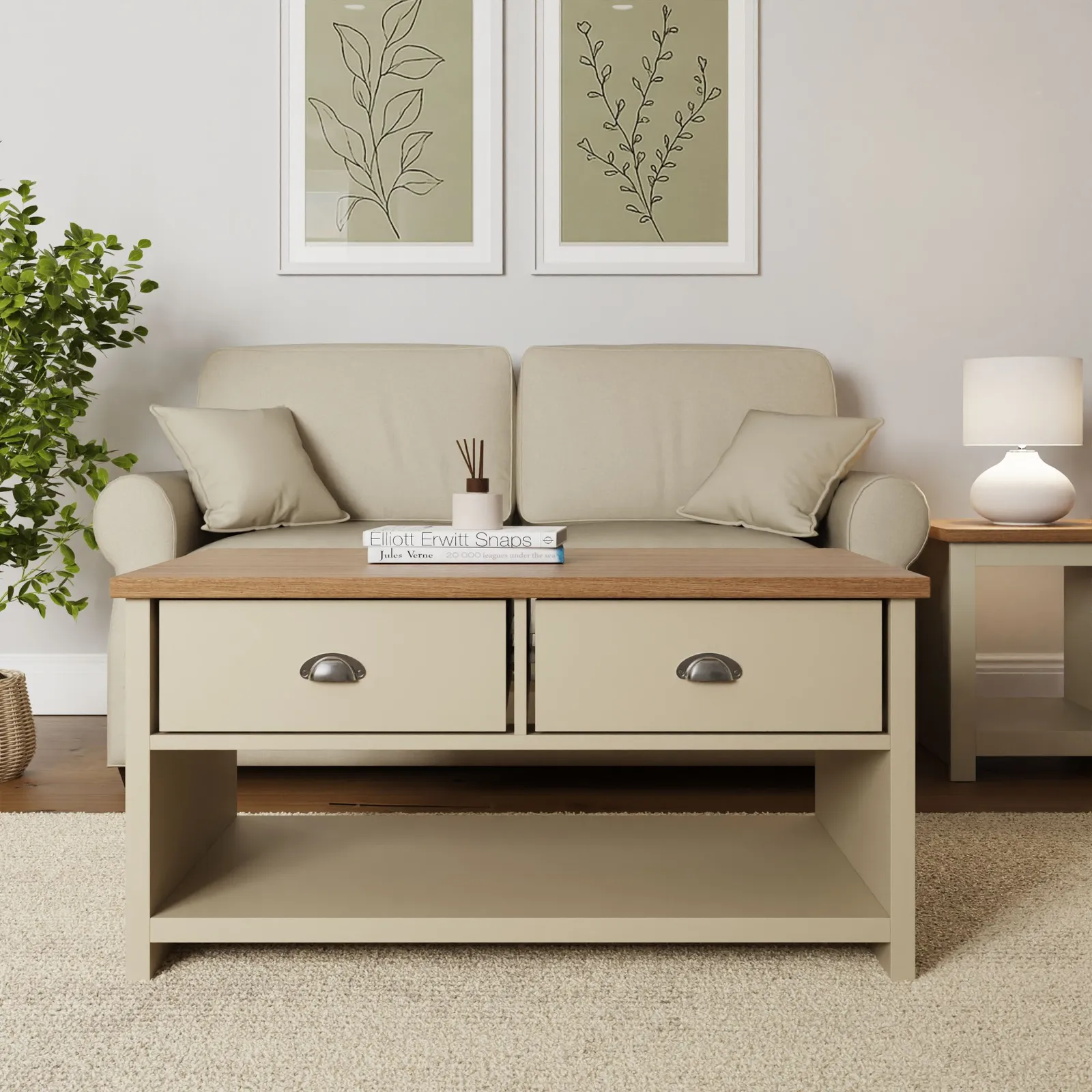 GFW Lancaster 2 Drawer Coffee Table in Cream 1