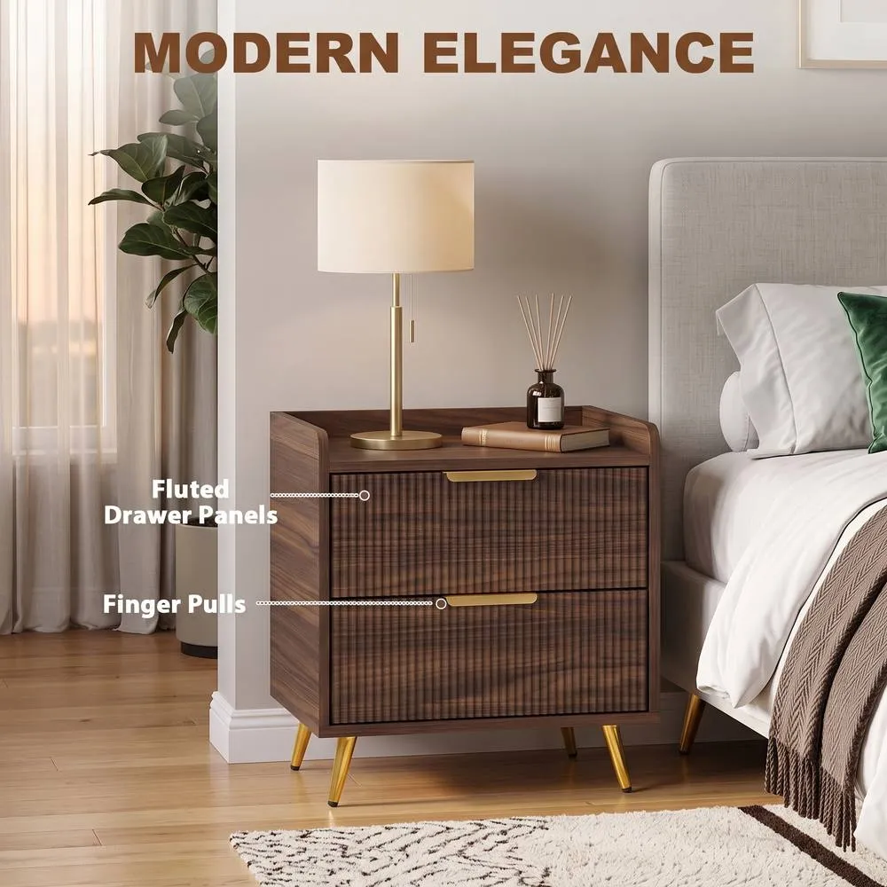 HOMCOM Bedside Table with 2 Drawers for Bedroom, Living Room, Walnut Brown 4