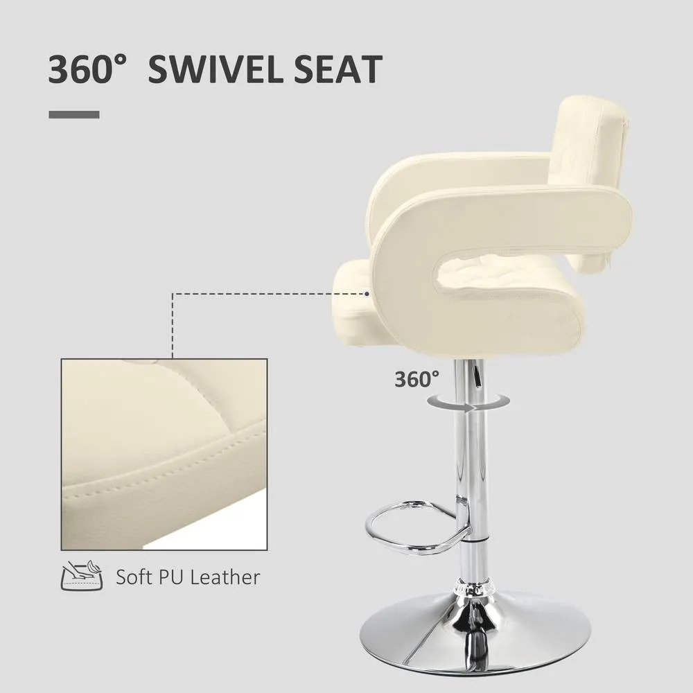 HOMCOM Set of 2 Height Adjustable Barstool with Extra Large Seat, White 5