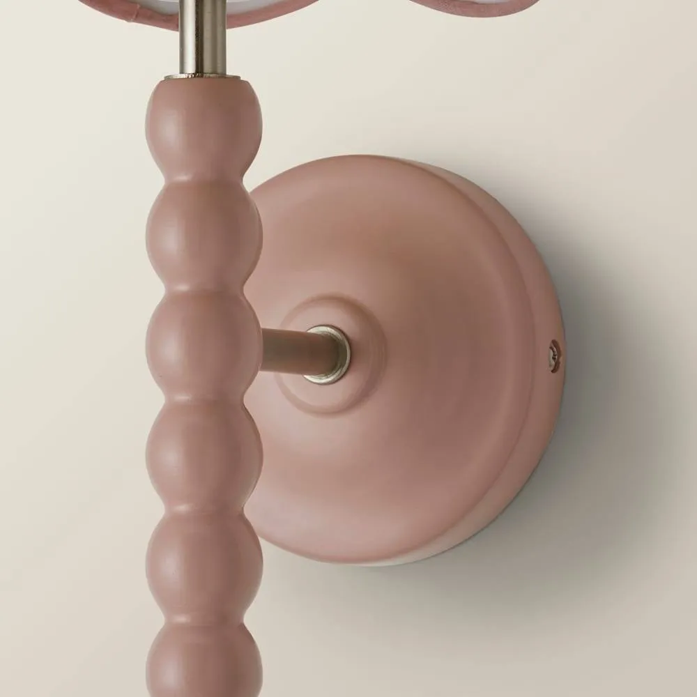 ValueLights Bobbins Pair of Pink Wall Lights with Linen Trim Lamp Shades & Bulbs in Pale Pink 5