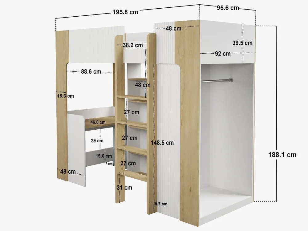 Flair Aeson High Sleeper with Desk & Wardrobe White & Oak 5