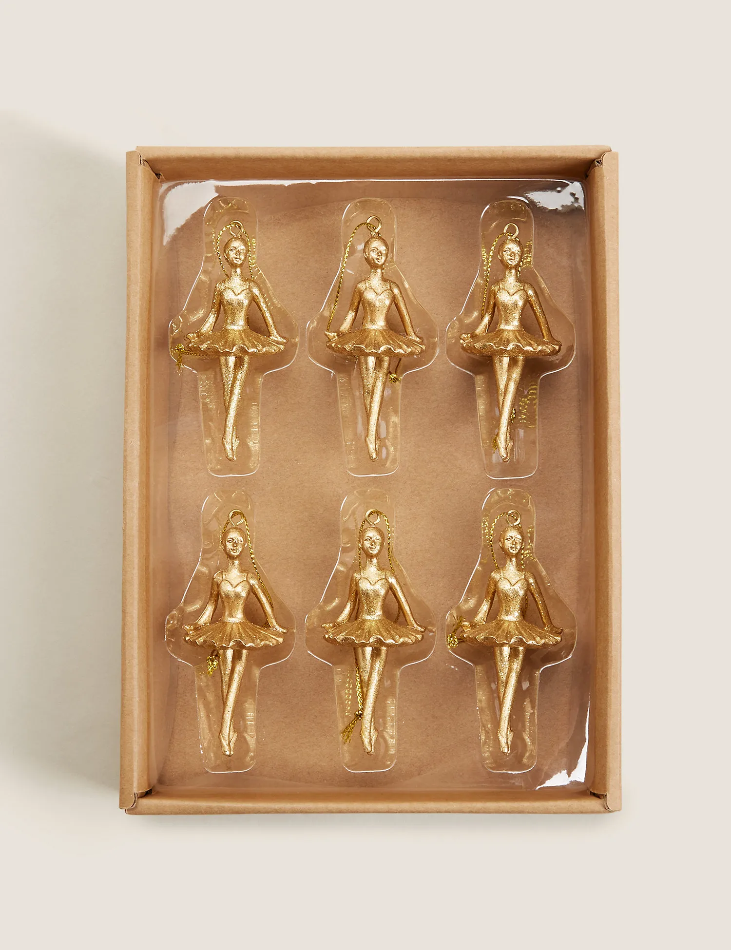 M&S 6 Pack Gold Hanging Ballerina Decorations, Gold