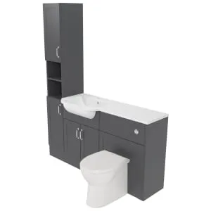 Deccado Padworth Charcoal Grey Left Hand 1500mm Fitted Tower, Vanity & Toilet Pan Unit Combination with Left Hand Basin