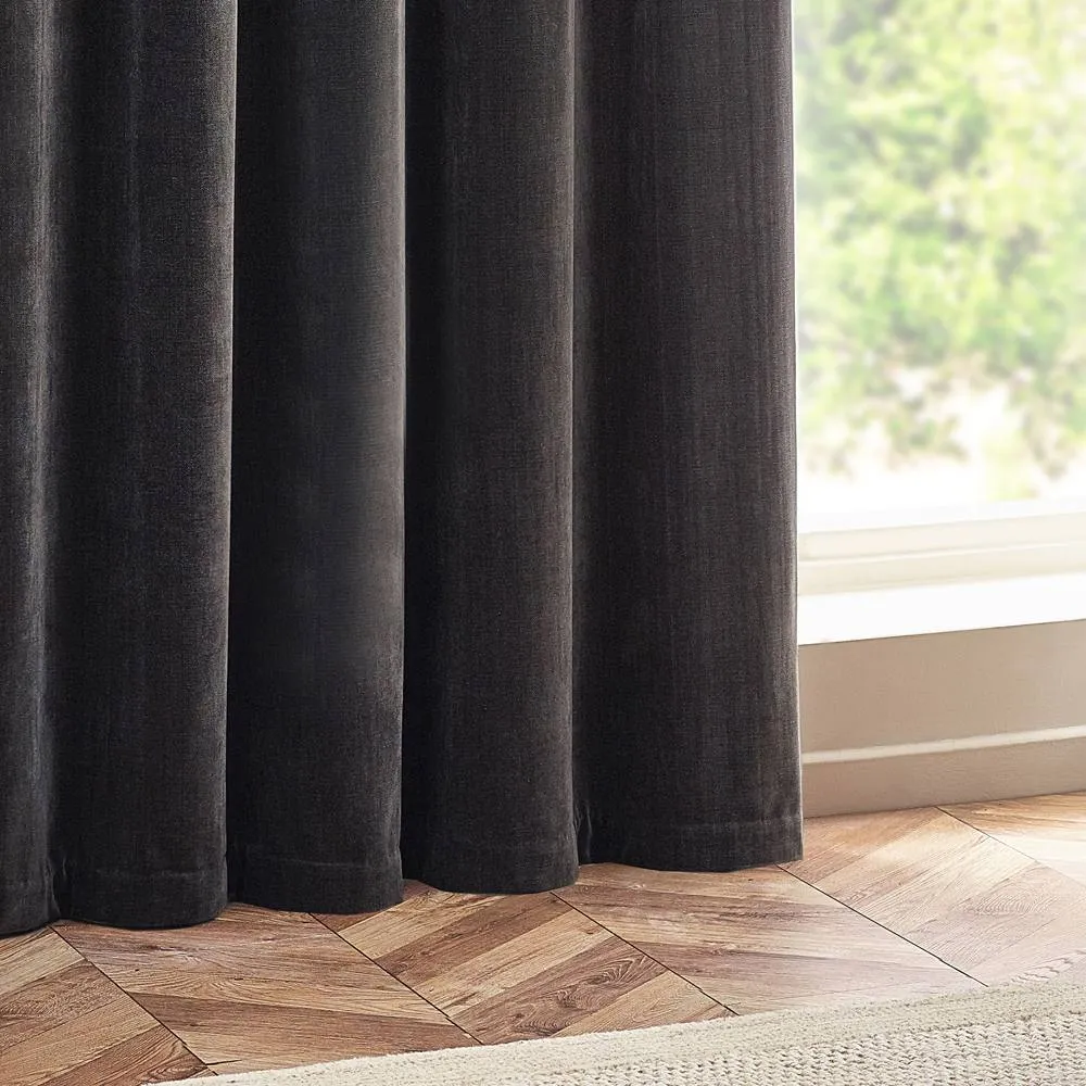 Yard Heavy Chenille Blackout Eyelet Curtain Pair in Charcoal 4