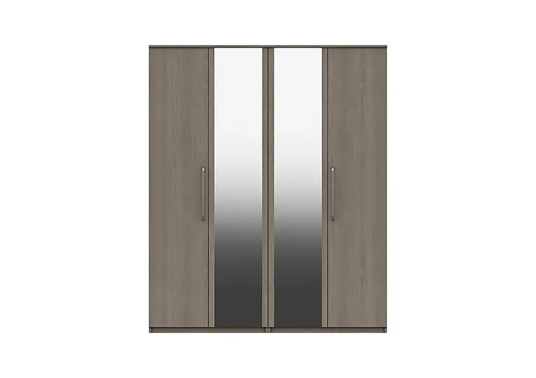 London Bedroomsfriars 4 Door Wardrobe with 2 Mirrors - Beige Grey Oak