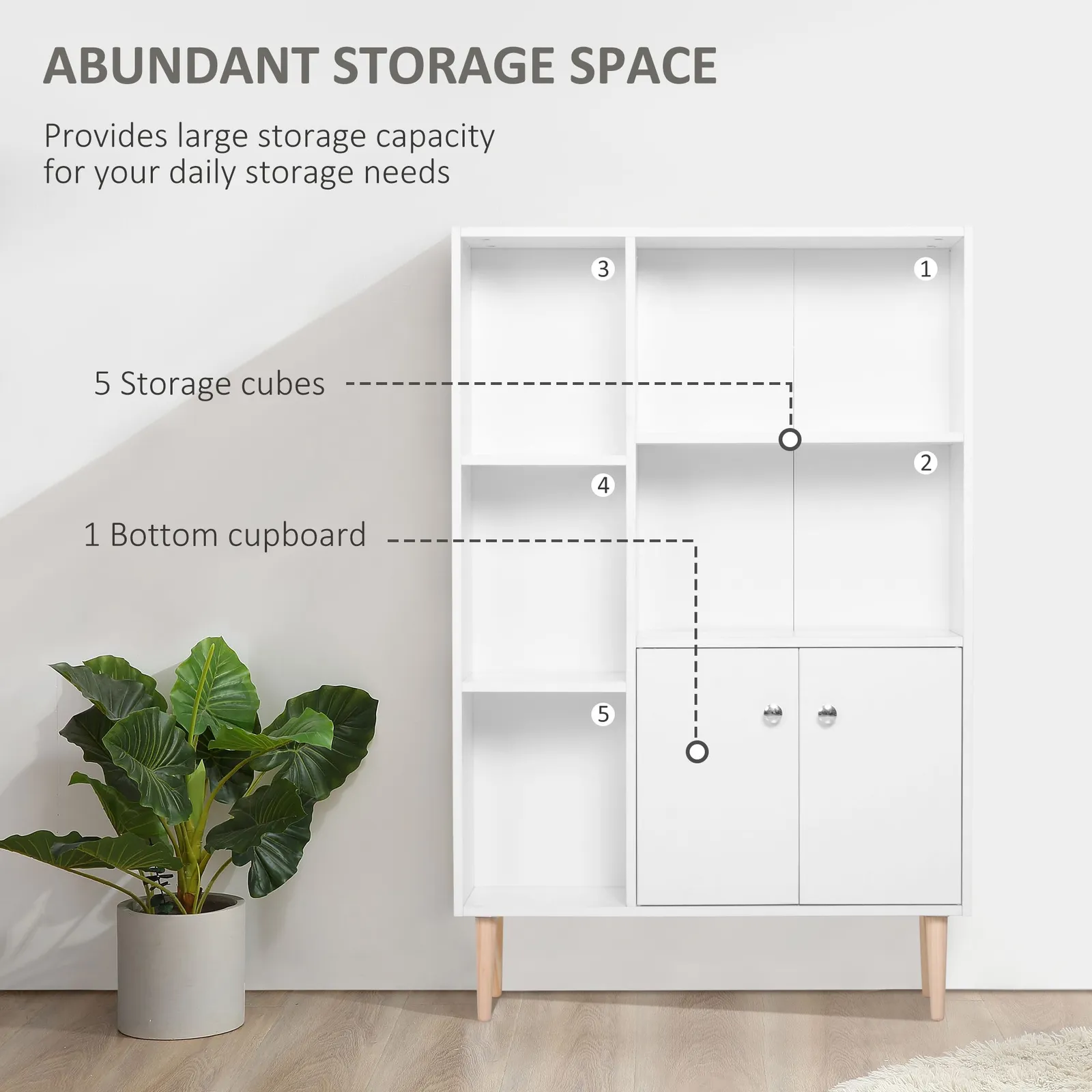 HOMCOM Bookcase Storage Cabinet Shelves Unit Free Standing Two Doors Wooden in White 4